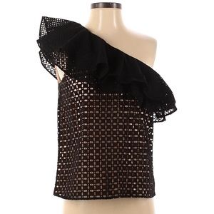 J. Crew Off the Shoulder Black Lace Ruffle Top